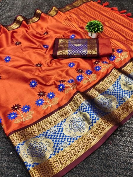 Pure Cotton Silk Saree With Embroidery Work  Silk Sarees Wholesale