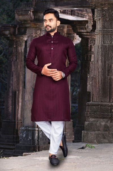 Pure Cotton Slub Strip Fancy Fabric With Silver Weaving lining Mens Kurta Payjma Kurta Pajama Wholesale