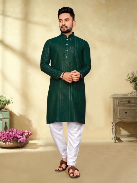 Pure Cotton Slub Strip Fancy Fabric With Silver Weaving lining Mens Kurta Payjma Kurta Pajama Wholesale