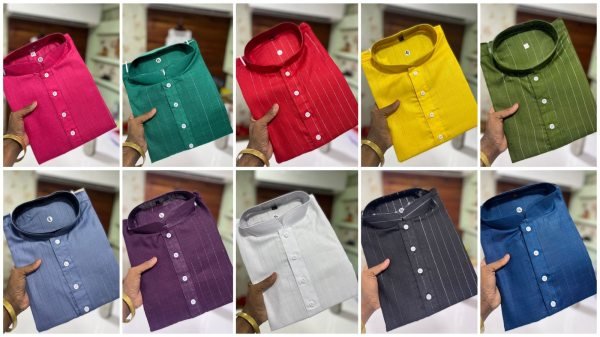 Pure Cotton Slub Strip Fancy Fabric With Silver Weaving lining Mens Kurta Payjma Kurta Pajama Wholesale