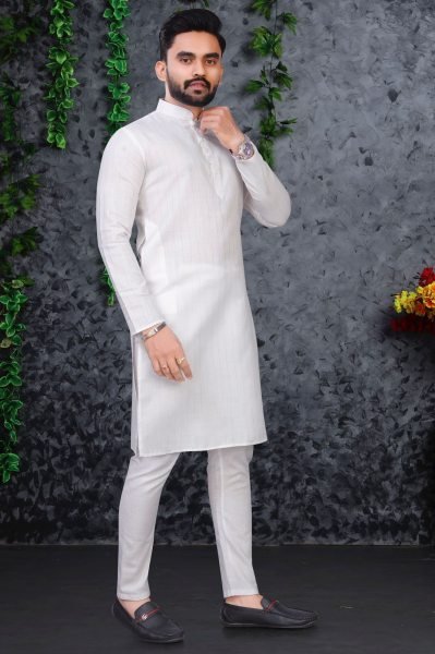 Pure Cotton Slub Strip Fancy Fabric With Silver Weaving lining Mens Kurta Payjma Kurta Pajama Wholesale