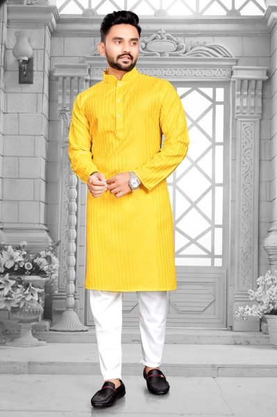 Pure Cotton Slub Strip Fancy Fabric With Silver Weaving lining Mens Kurta Payjma Kurta Pajama Wholesale