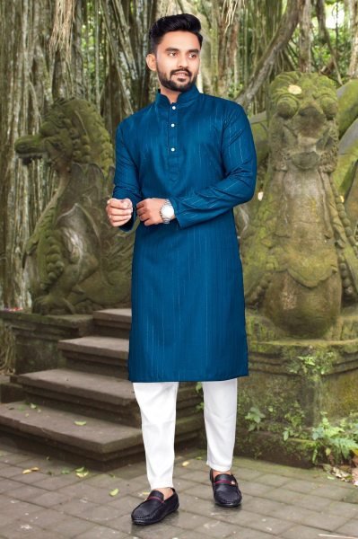 Pure Cotton Slub Strip Fancy Fabric With Silver Weaving lining Mens Kurta Payjma Kurta Pajama Wholesale