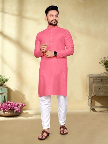 Pure Cotton Slub Strip Fancy Fabric With Silver Weaving lining Mens Kurta Payjma Kurta Pajama Wholesale