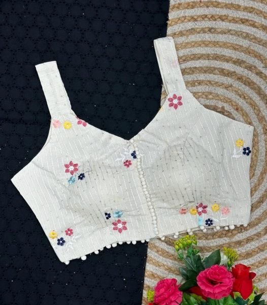 Pure Cotton Thread Sequence Embroidery Work Blouse Collection  Blouse Collection