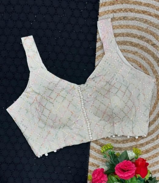 Pure Cotton Thread Sequence Embroidery Work Blouse Collection  Blouse Collection
