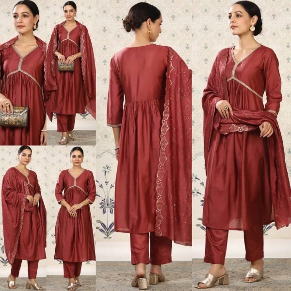 Pure Cotton With Embroidery With Sequin Work Pattern 3 PC Set  3 Piece Kurti Set