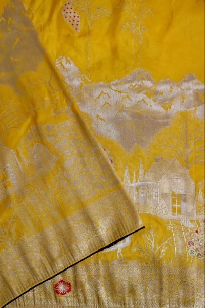 Pure Dola Pattu Silk Saree with Minakari Weaving Border & Contrast Blouse South Indian Saree 