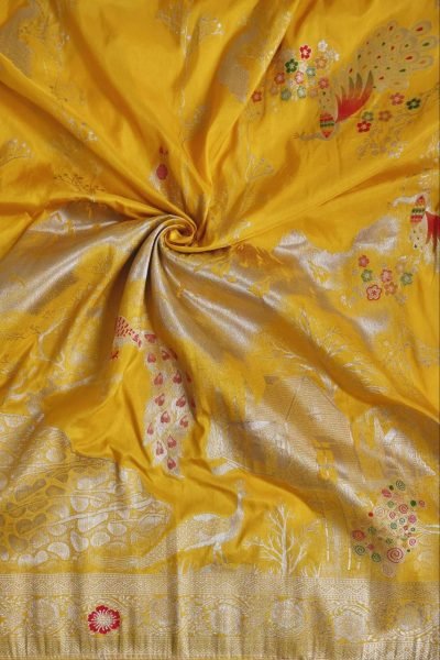 Pure Dola Pattu Silk Saree with Minakari Weaving Border & Contrast Blouse South Indian Saree 