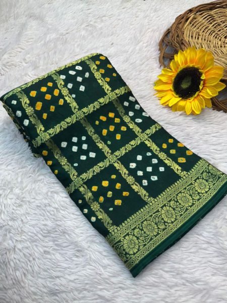 Pure Gaji Silk Ek Dani Bandhej Saree with Lagdi Patta Bridal Bandhani Elegance Banarasi Saree Wholesale