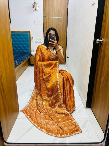 Pure Gaji Silk Ek Dani Bandhej Saree with Lagdi Patta Bridal Bandhani Elegance Bandhej Sarees Wholesale