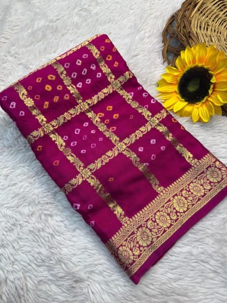 Pure Gaji Silk Ek Dani Bandhej Saree with Lagdi Patta Bridal Bandhani Elegance Banarasi Saree Wholesale