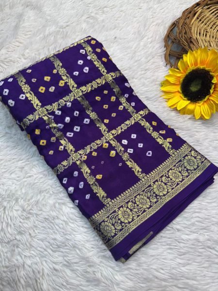 Pure Gaji Silk Ek Dani Bandhej Saree with Lagdi Patta Bridal Bandhani Elegance Banarasi Saree Wholesale