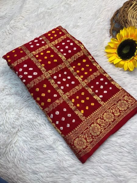 Pure Gaji Silk Ek Dani Bandhej Saree with Lagdi Patta Bridal Bandhani Elegance Banarasi Saree Wholesale