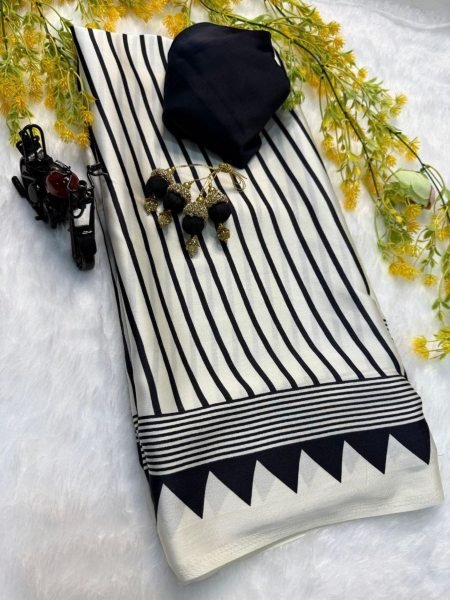 Pure Gajji Soft Silk Saree in Black & White Two Tone Look With Blouse   Designer Latkans Traditional Elegance at Wholesale Price 