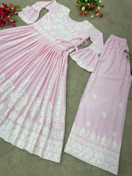 Pure Heavy Rayon Embroidery Kurti Plazzo Kurti With Bottom Wholesale