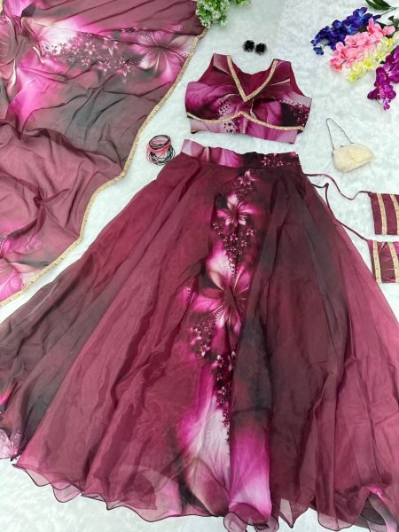 pure Jimmy organza silk blouse fully stitched Lehnega Collection  Designer Lehenga Choli