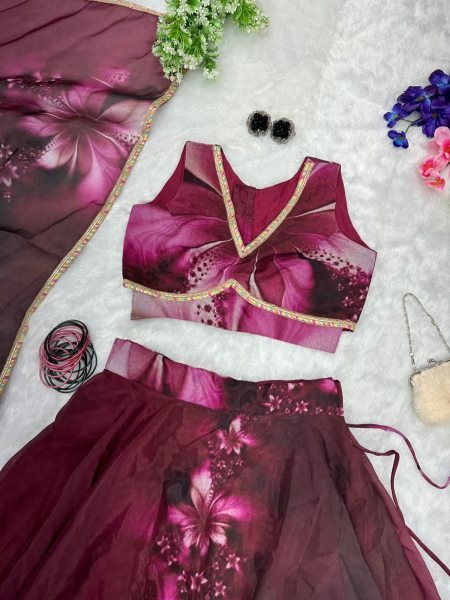 pure Jimmy organza silk blouse fully stitched Lehnega Collection  Designer Lehenga Choli