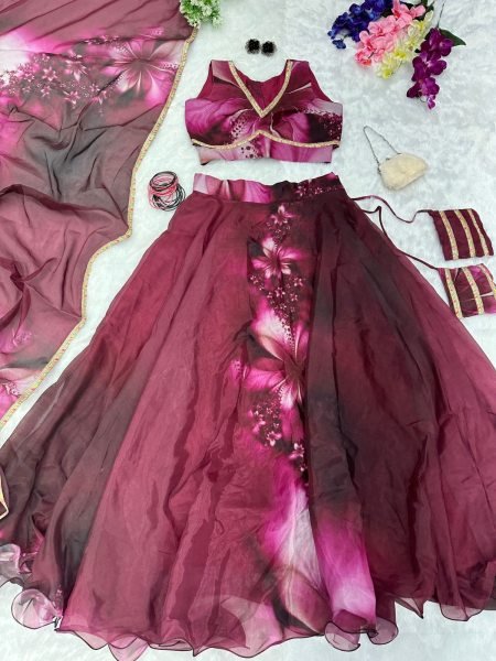 pure Jimmy organza silk blouse fully stitched Lehnega Collection  Designer Lehenga Choli