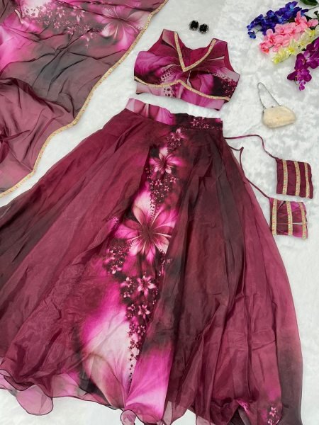 pure Jimmy organza silk blouse fully stitched Lehnega Collection  Designer Lehenga Choli