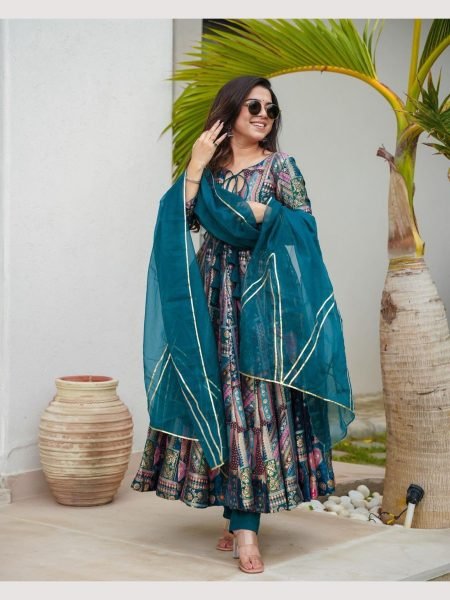 Pure Jimmy Organza  Silk Gown With Dupatta  Anarkali Kurtis 