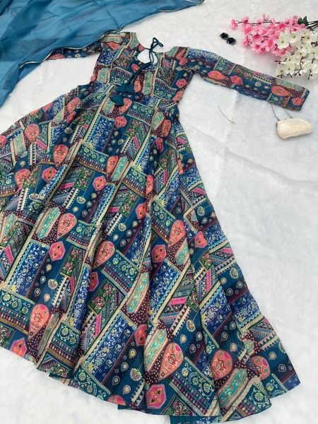 Pure Jimmy Organza  Silk Gown With Dupatta  Anarkali Kurtis 