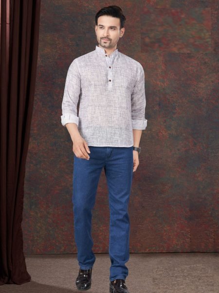 Pure Linen White Short Kurta for Men Summer Essential Wear Mens Wear