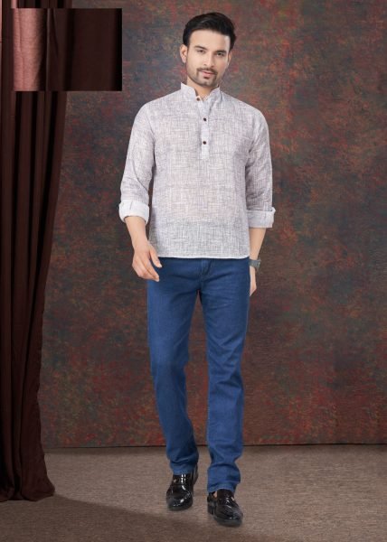 Pure Linen White Short Kurta for Men Summer Essential Wear Mens Shirt