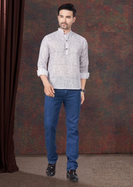 Pure Linen White Short Kurta for Men Summer Essential Wear Mens Shirt