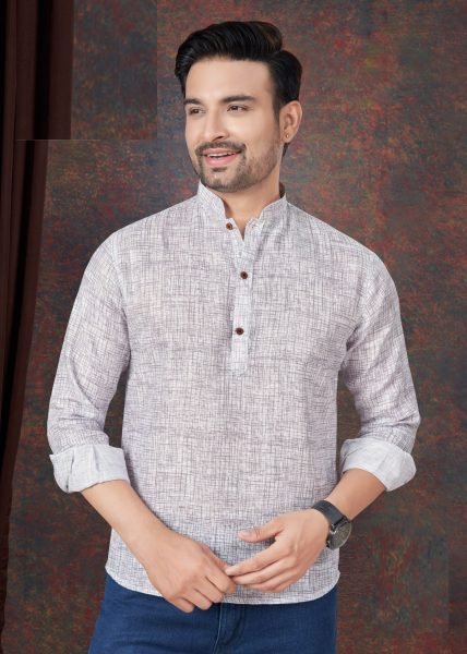 Pure Linen White Short Kurta for Men Summer Essential Wear Mens Shirt