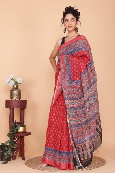  Pure Linen With Digital Print Saree  Linen Sarees Wholesale