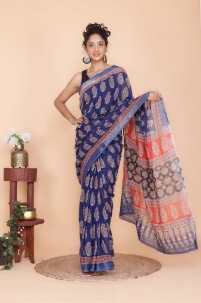  Pure Linen With Digital Print Saree  Linen Sarees Wholesale