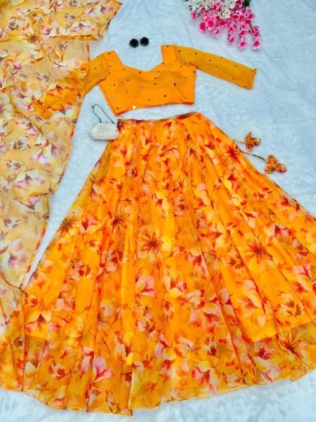  Pure Organza Silk Floral Printed Lehnga Choli  Designer Lehenga Choli