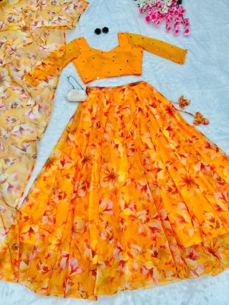  Pure Organza Silk Floral Printed Lehnga Choli  Designer Lehenga Choli