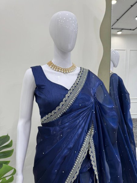 Pure Organza Silk Saree with Thred   Sequnce work  Organza Sarees Wholesale