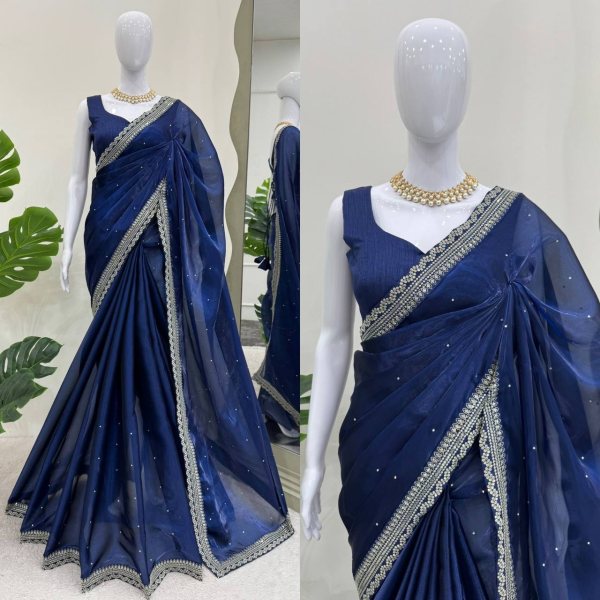 Pure Organza Silk Saree with Thred   Sequnce work  Organza Sarees Wholesale