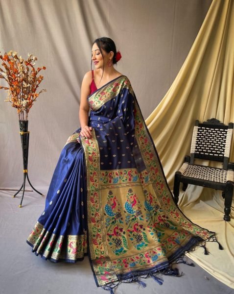 Pure Paithani Silk Saree With Paithani Rich Weaved Pallu  Silk Sarees Wholesale