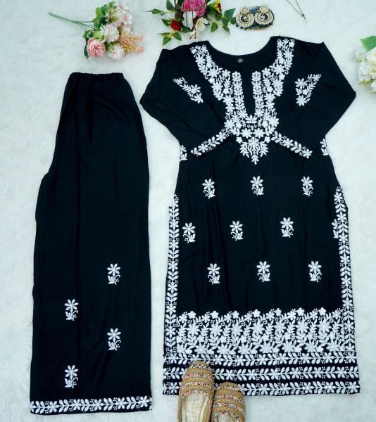 Pure Rayon Stuff Hand Embroidered Chikankari Kurti Lucknowi Chikankari Kurtis Wholesale