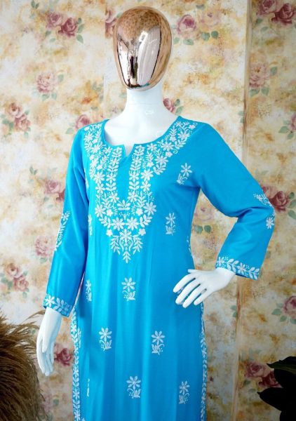 Pure Rayon Stuff Hand Embroidered Chikankari Kurti Lucknowi Chikankari Kurtis Wholesale