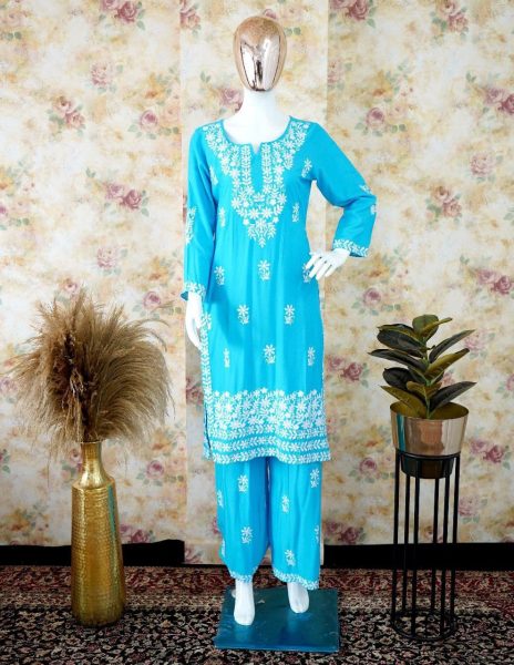 Pure Rayon Stuff Hand Embroidered Chikankari Kurti Lucknowi Chikankari Kurtis Wholesale