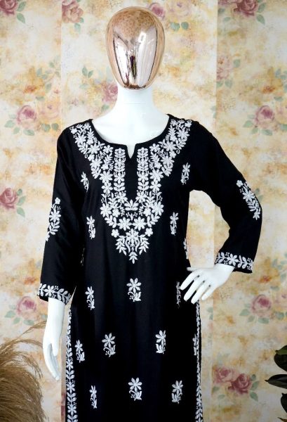 Pure Rayon Stuff Hand Embroidered Chikankari Kurti Lucknowi Chikankari Kurtis Wholesale