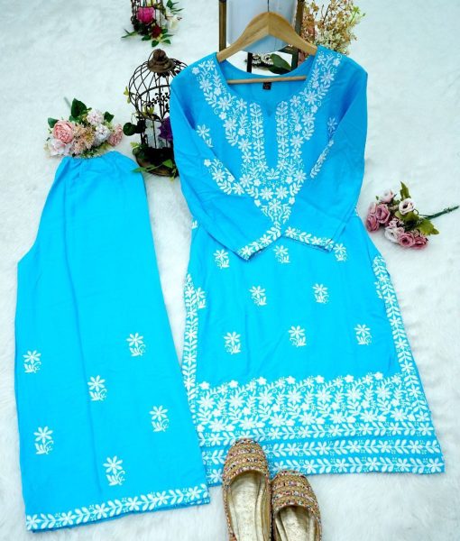 Pure Rayon Stuff Hand Embroidered Chikankari Kurti Lucknowi Chikankari Kurtis Wholesale