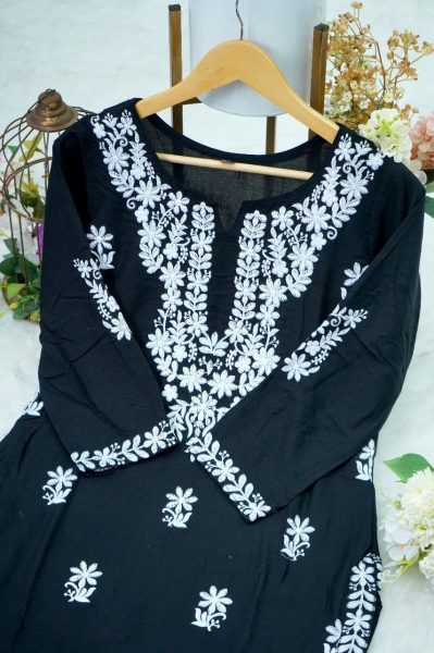 Pure Rayon Stuff Hand Embroidered Chikankari Kurti Lucknowi Chikankari Kurtis Wholesale