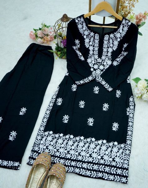 Pure Rayon Stuff Hand Embroidered Chikankari Kurti Lucknowi Chikankari Kurtis Wholesale