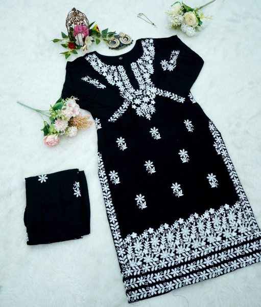 Pure Rayon Stuff Hand Embroidered Chikankari Kurti Lucknowi Chikankari Kurtis Wholesale