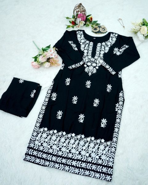 Pure Rayon Stuff Hand Embroidered Chikankari Kurti Lucknowi Chikankari Kurtis Wholesale