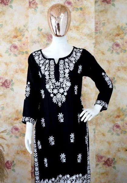 Pure Rayon Stuff Hand Embroidered Chikankari Kurti Lucknowi Chikankari Kurtis Wholesale