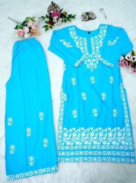 Pure Rayon Stuff Hand Embroidered Chikankari Kurti Lucknowi Chikankari Kurtis Wholesale