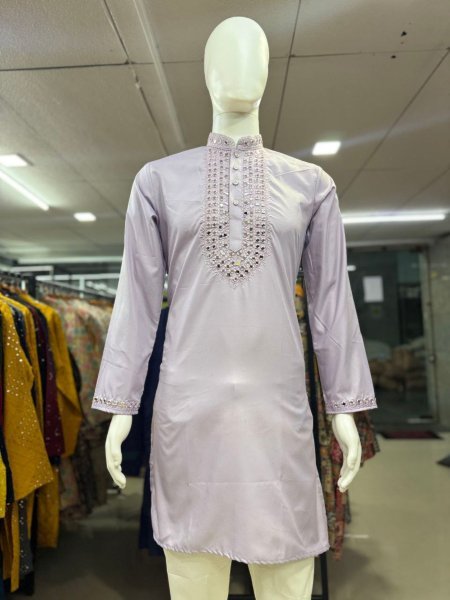Pure Silk Kurta with Real Mirror Handwork Neck   Cotton Pajama Wholesale Manufacturer Rate in Multiple Colors 