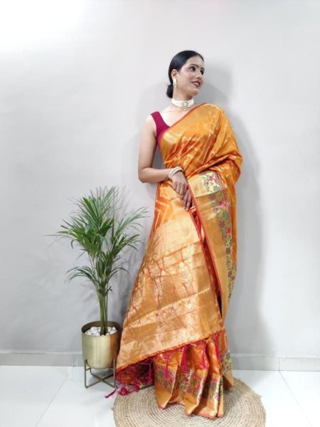  Beautiful Pure Silk Sarees with Tassels and Meenakari Border Silk Sarees Wholesale